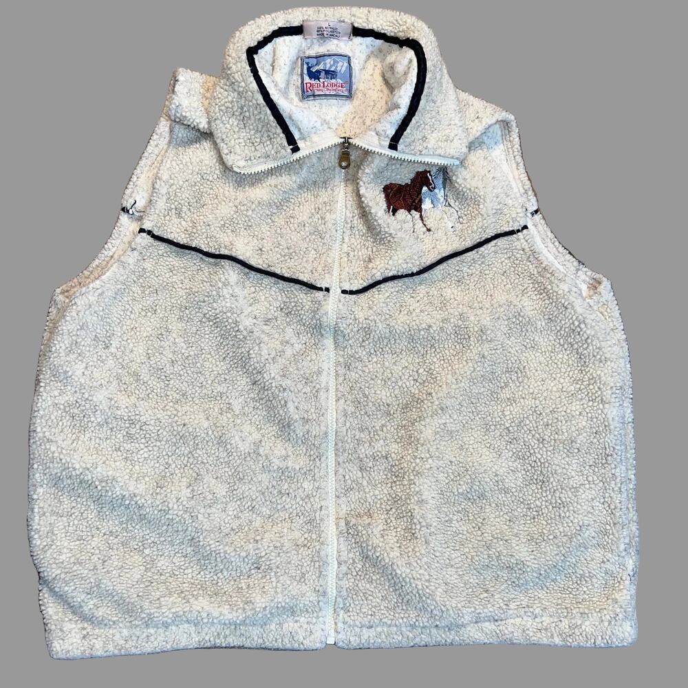 Vintage Red Lodge Trading Co Mens Sherpa Fleece Vest Size Large Cream Western